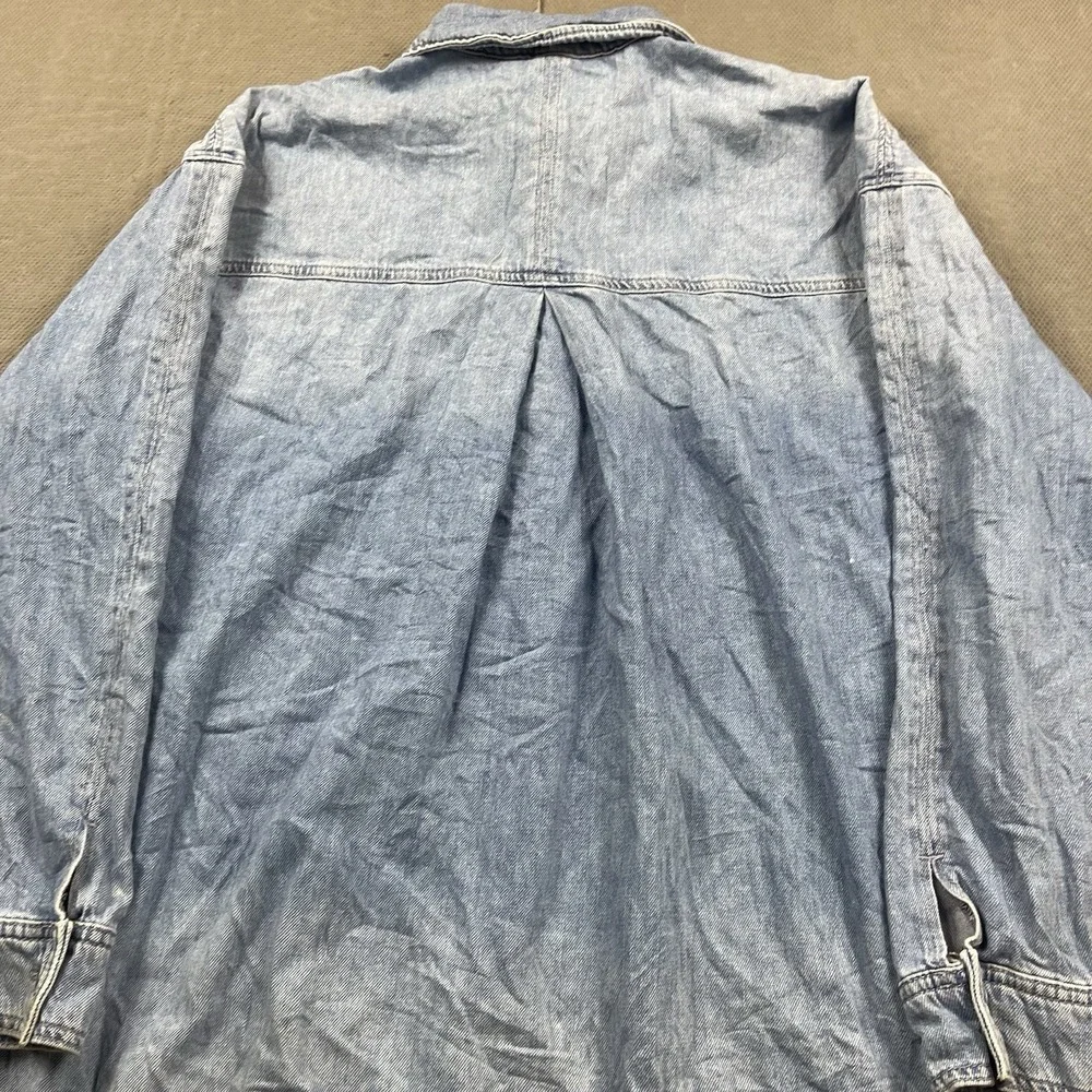 Free People Jacket Womens Medium Blue Denim Long Chore Coat Button Henley Dress - Picture 9 of 14